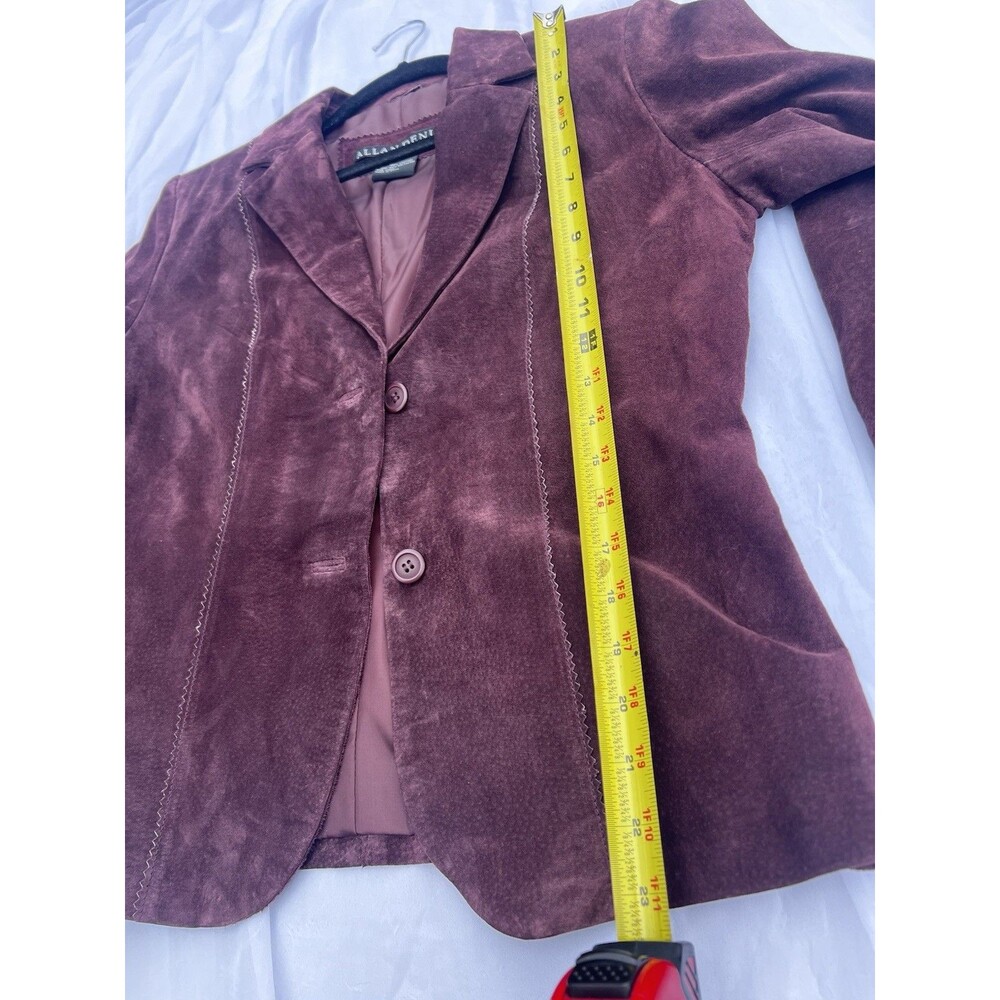 Vintage 90s Allan Denis Burgundy Suede 100% Leather Blazer Jacket Women’s M - Picture 12 of 16